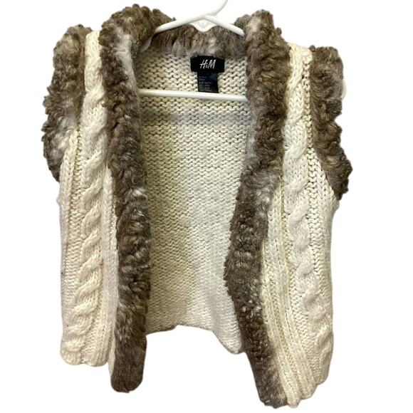 H&M Child Size 5 Sleeveless Faux Fur Wool Blend Open Cardigan Knit Sweater Vest - Picture 1 of 5